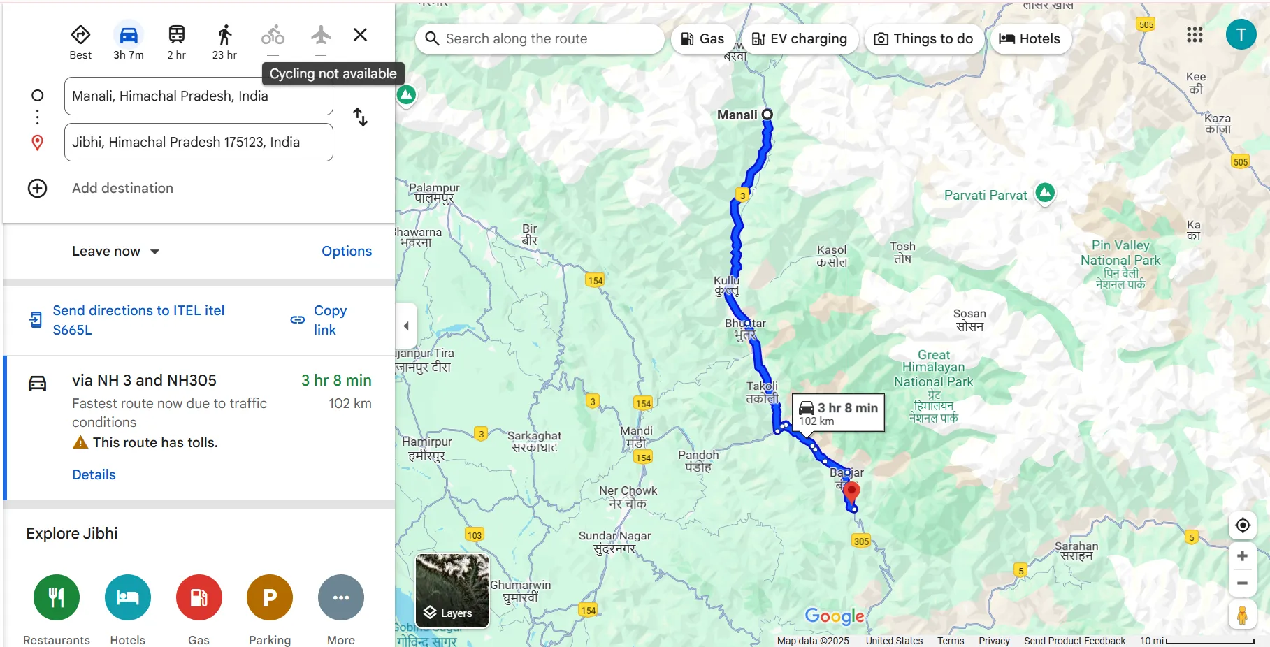 Manali to Jibhi