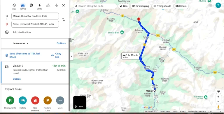 Manali to Sissu Distance